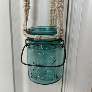 Vintage Blue Ball Sure Seal Mason Jar Macrame Hanging Container